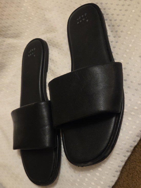 a new day Shoes - a new day Black Leather Slide Sandals